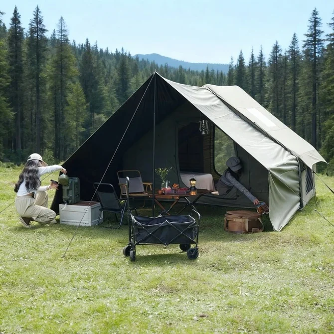 에어 텐트 패밀리 럭셔리 에어 캠핑 텐트 야외 캠핑 에어 텐트 7-8인용 넉넉한 용량으로 빠른 설치 사계절 이용 오버사이즈 천장 캠핑 및 야외 탐험에 적합