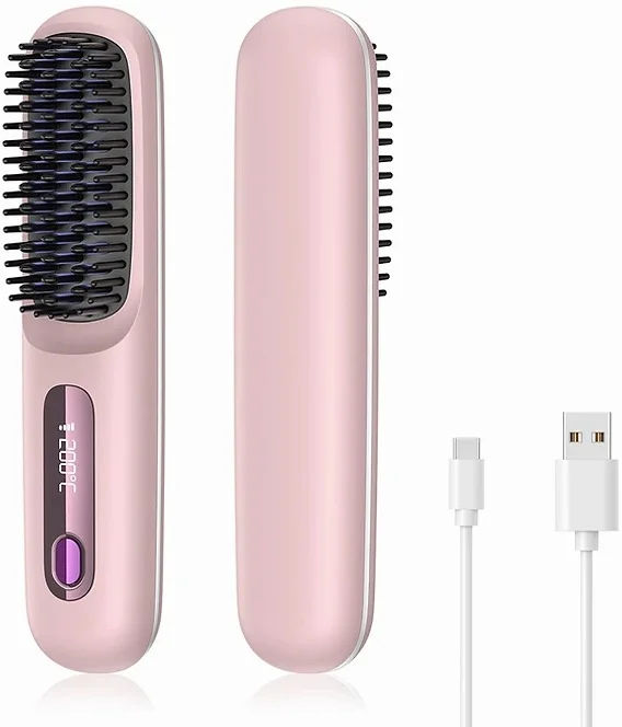 무선 빗고데기 음이온 브러쉬 헤어 스타일러 3단계 온도조절 매직기 휴대용