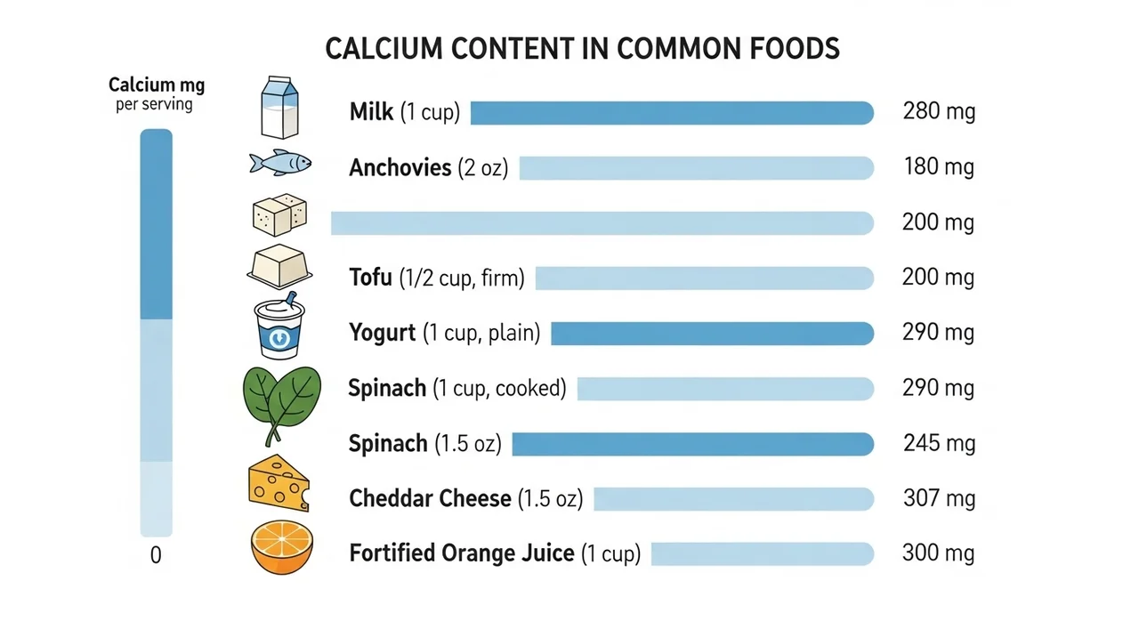 주요 식재료별 칼슘 함량 비교 한눈에 보기
