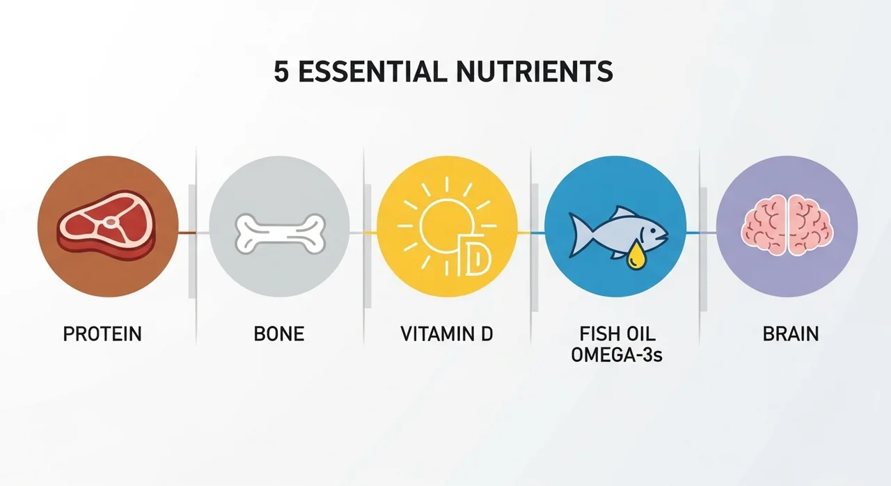 한눈에 보는 시니어 필수 영양소 5가지 요약