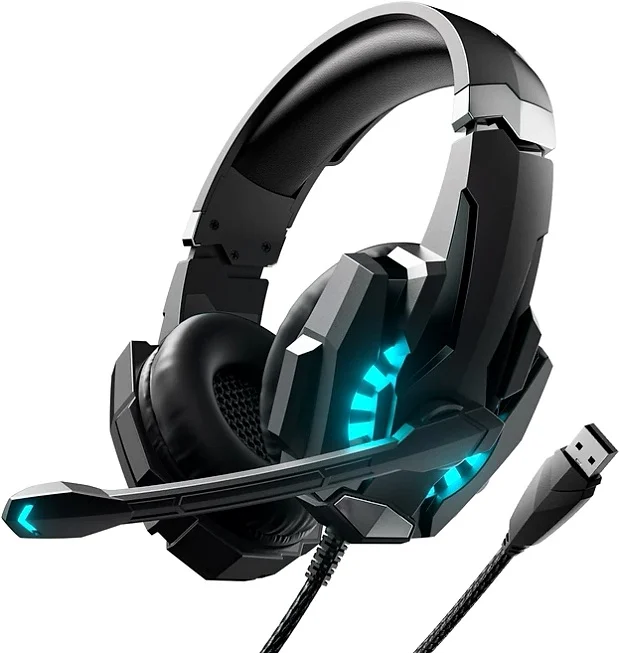 OMIIYA 가상 7.1채널 3D 사운드 아이스 블루 LED 노이즈 캔슬링 마이크 USB 게이밍 헤드셋
