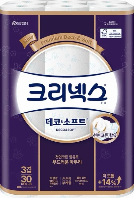 크리넥스 천연펄프 3겹 데코 앤 소프트 화장지