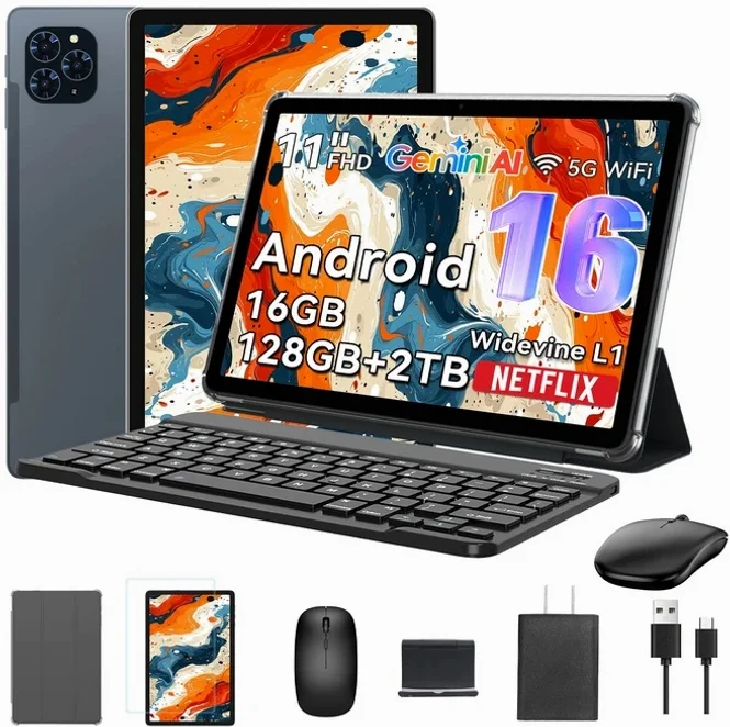 TABWEE 2026 최신형 태블릿 Android16 Gemini AI 11인치 태블릿PC 16GB +128GB 2TB확장 옥타코어 게이밍 테블릿 pc 9in1 키보드세트