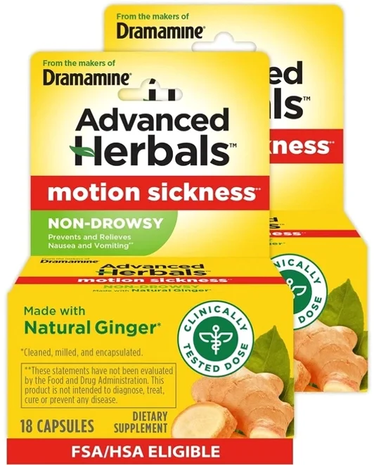 졸림 없는 멀미 케어 Dramamine Advanced Herbals 진저 캡슐