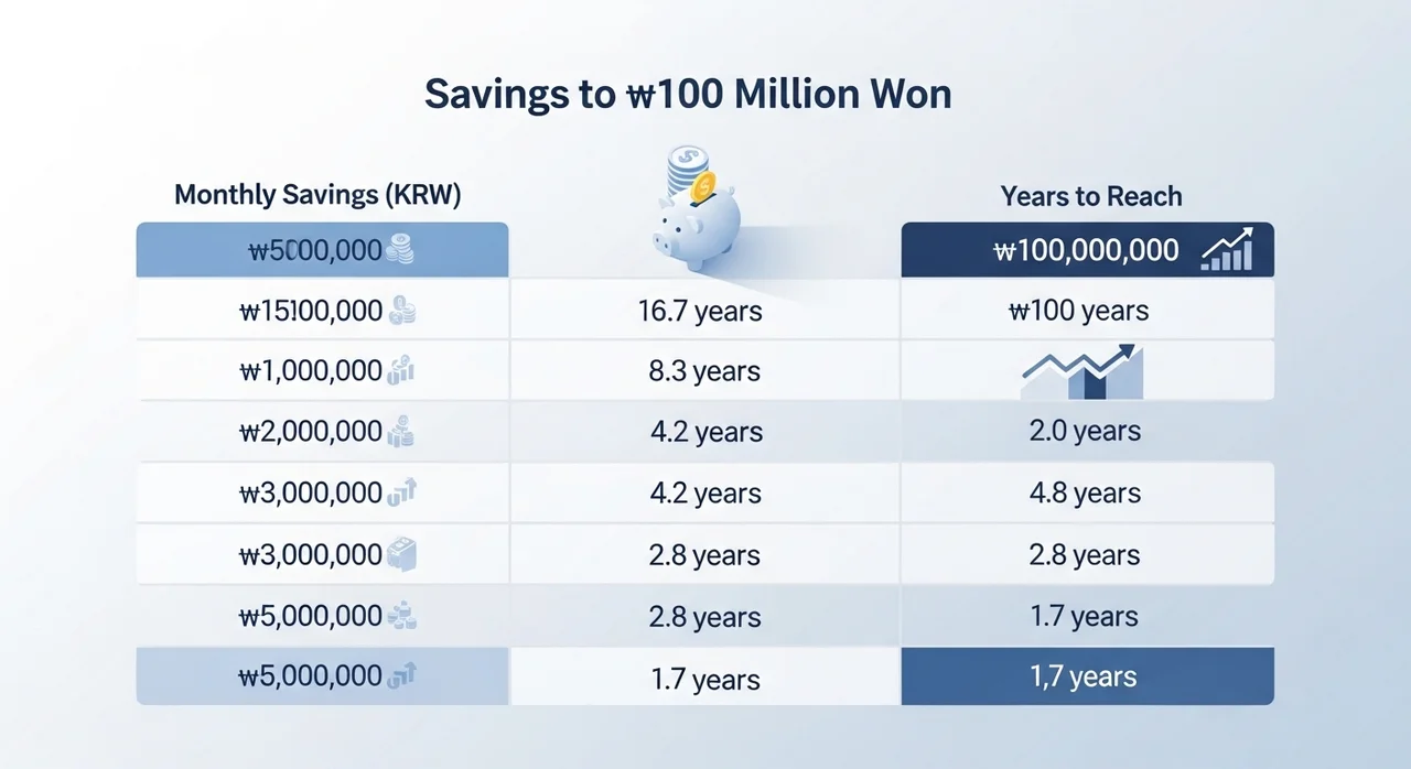 저축액에 따른 1억 달성 예상 기간 총정리