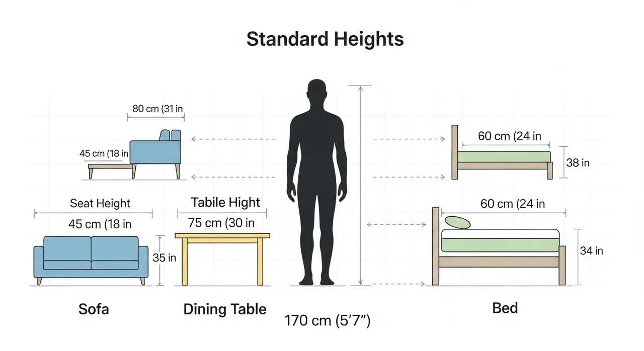 체형과 공간에 맞는 가구 규격 확인하기