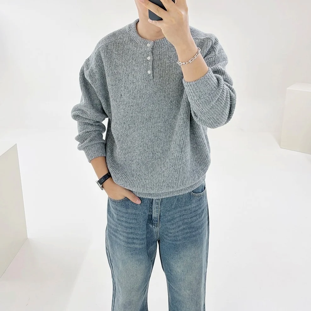 아도르클래식 남성용 모엔드 헨리넥 라운드 골지 데일리 커플 니트