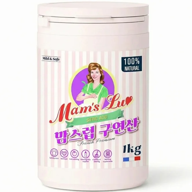 맘스럽 (초특가) 구연산 1kg x 1통 프리미엄 용기형 1등급 천연세제 세탁세제 세정제 세제는 맘스럽 입니다