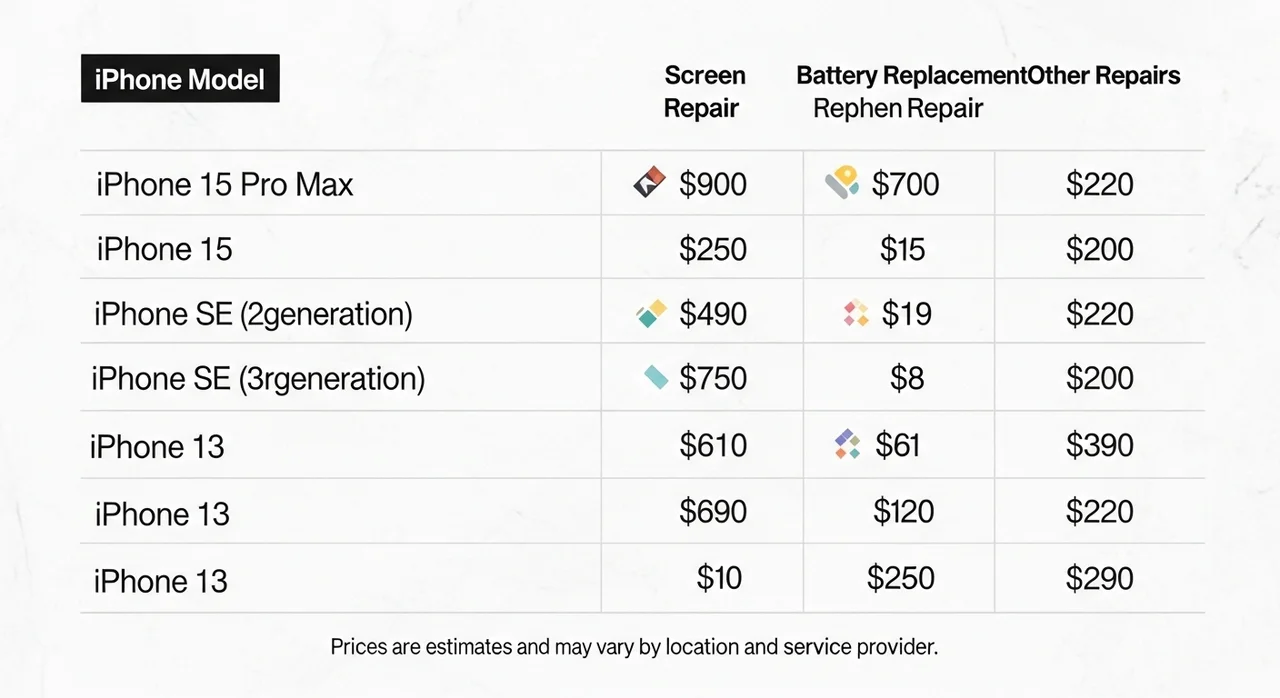 모델별 아이폰 후면 수리 예상 비용 비교