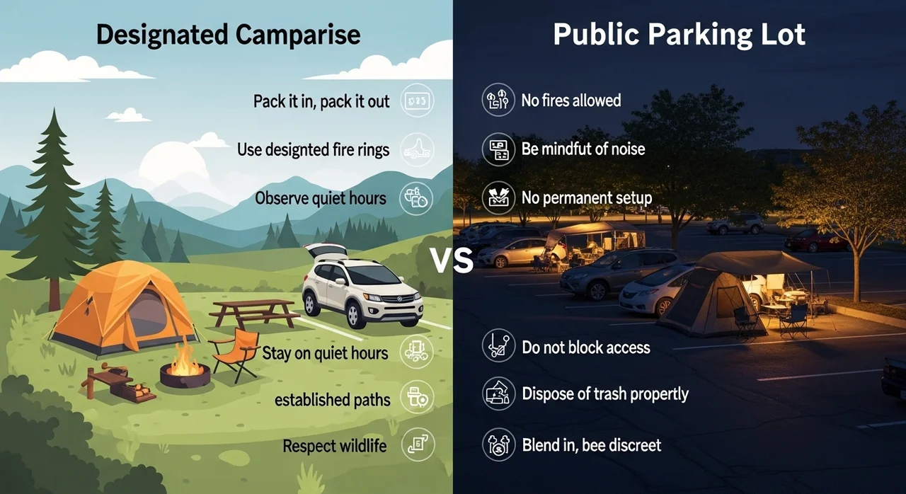 차박 장소에 따른 에티켓 차이점