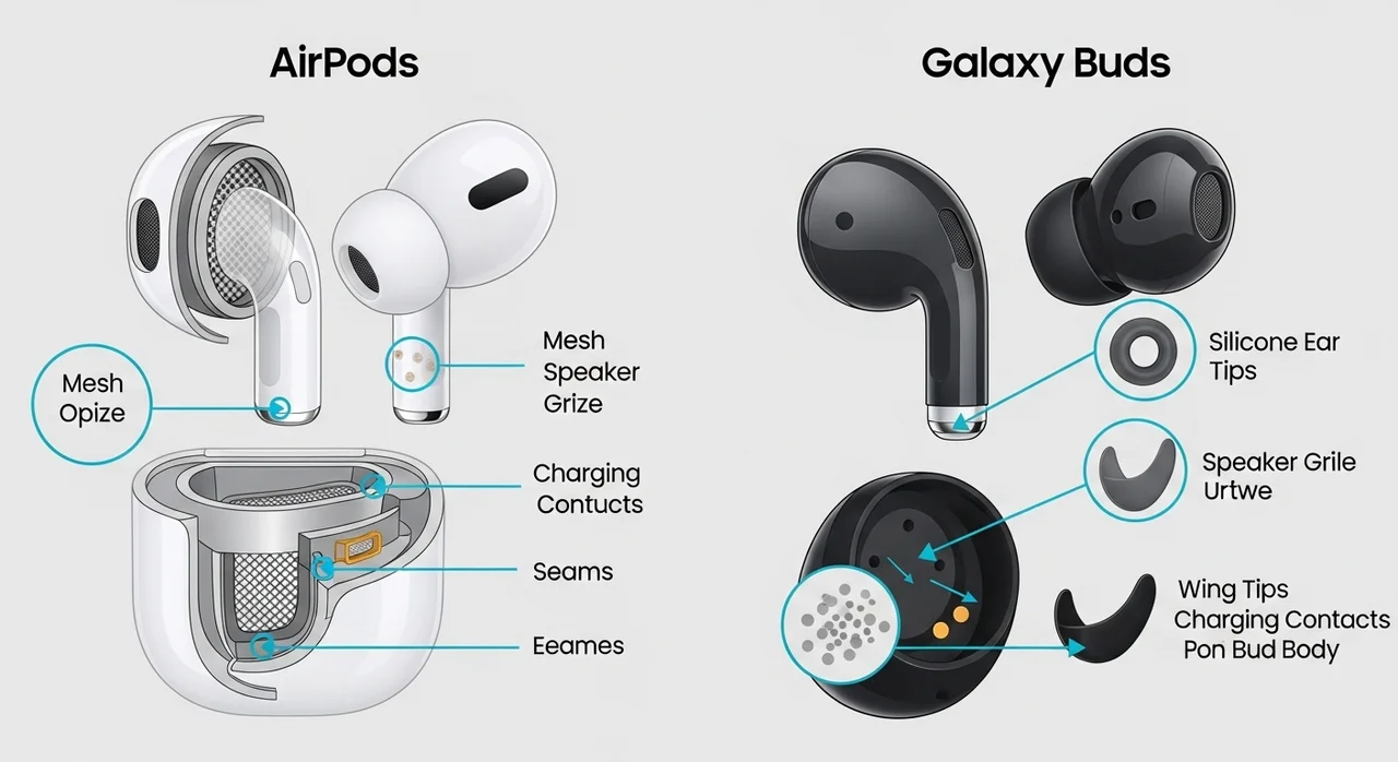 기종별 청소 시 주의사항: 에어팟 vs 갤럭시 버즈