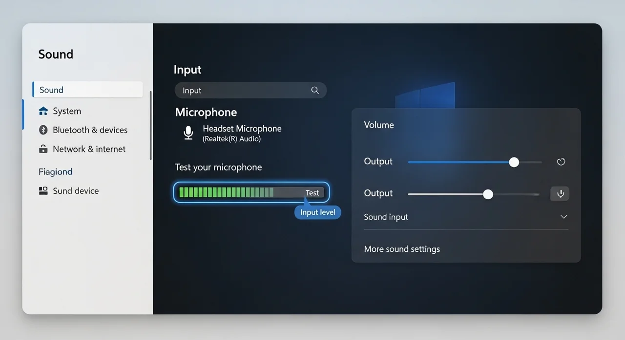 윈도우 설정에서 마이크 반응 체크하기