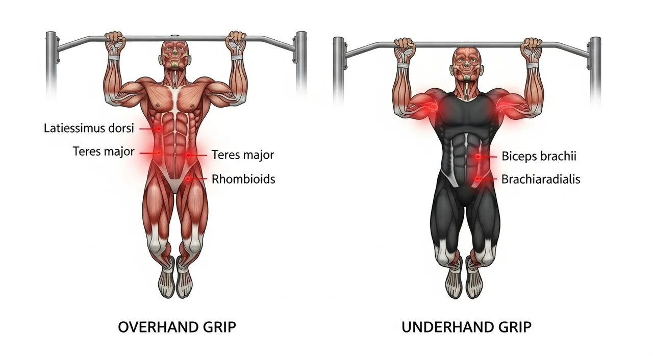 철봉 운동으로 자극되는 주요 근육 부위