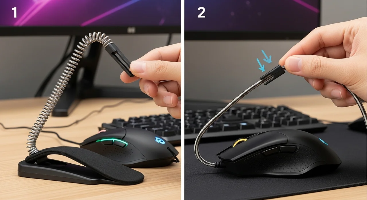 마우스 선 꼬임 방지 가이드 설치 3단계