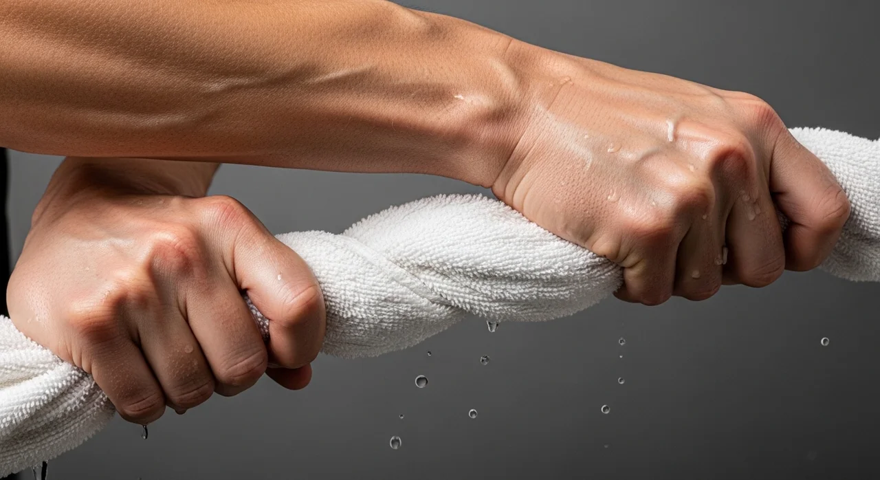 악력 끝판왕! 수건 짜기와 매달리기