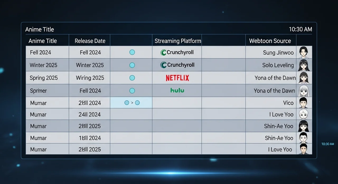 한눈에 비교하는 2026 주요 웹툰 애니화 일정