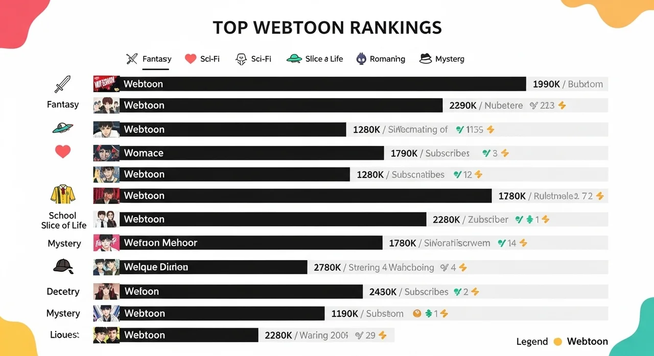 장르별 대표 인기 웹툰 정보 요약