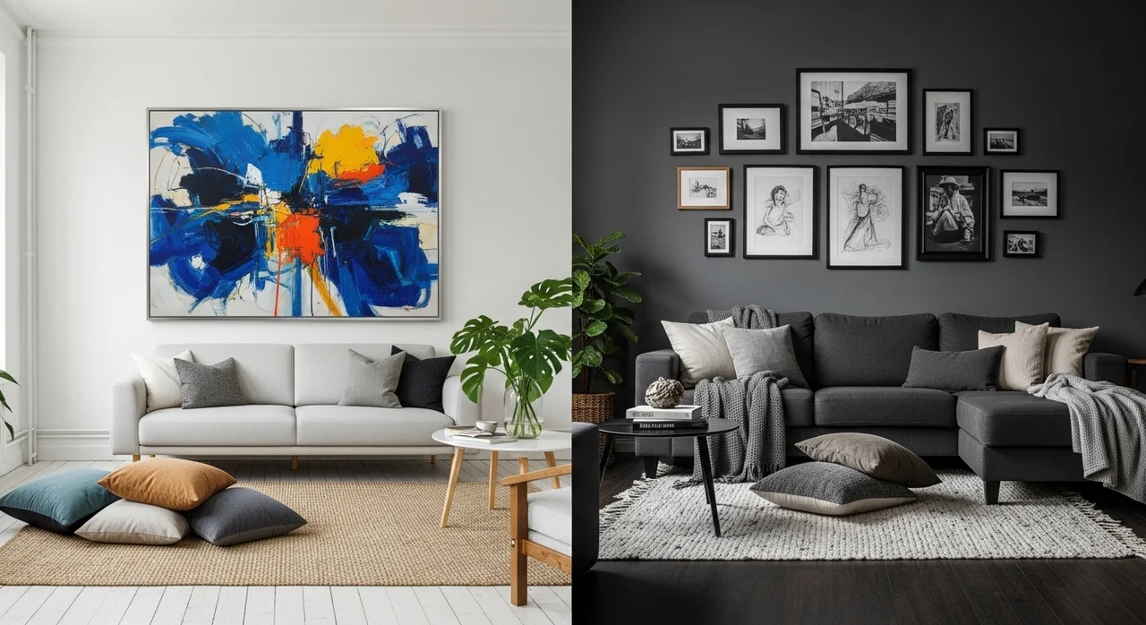 화이트 vs 그레이, 거실의 주력 컬러별 액자 선택법