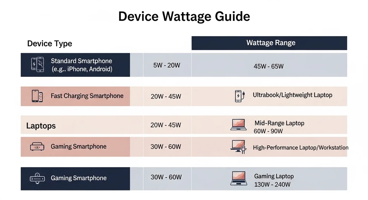 한눈에 비교하는 출력별 충전 속도 차이