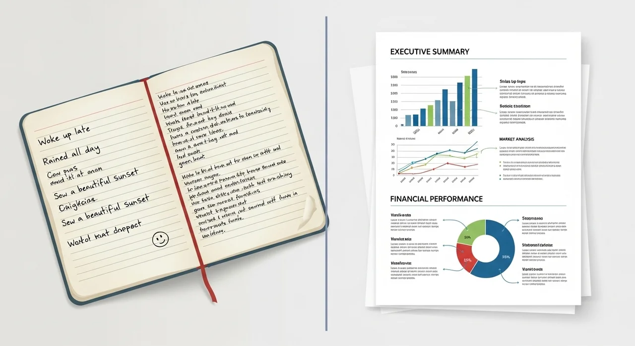 일반적인 일지와 전문적인 일지의 차이 (예시)