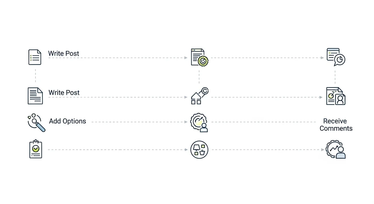 회원의 참여를 유도하는 3단계 작성 프로세스