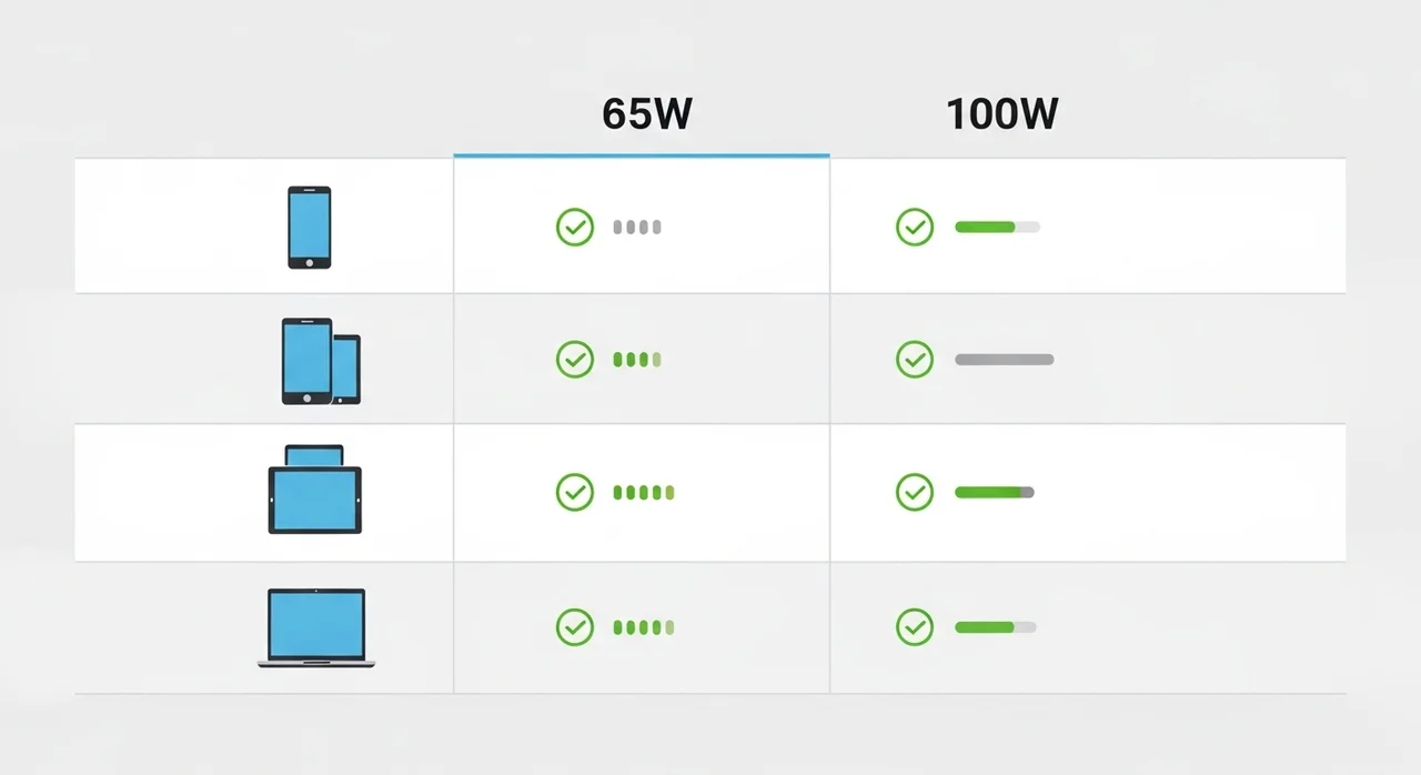 한눈에 비교하는 65W와 100W 스펙 차이