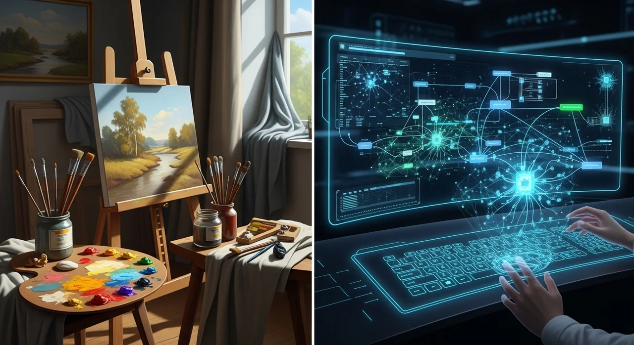 전통적 예술가와 AI 아티스트의 작업 비교